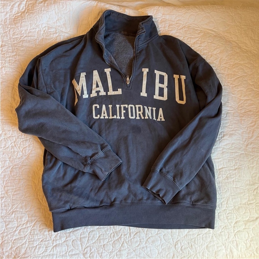 Brandy Melville Navy Malibu California Pullover/quarter zip sweatshirt